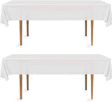2 Rectangular Tablecloths, BPA-Free Plastic, 54 x 108 Inch, Disposable or Reusable Table Cover for Parties, Picnic & Outdoor, White (2 Pack, Individually Wrapped)