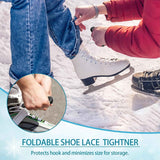 2 Pieces Folding Shoe Lace Puller, Stainless Steel Hockey Skate Lace Tightening Tool, Portable Black Boot Lace Tightener for Ice Skates & Figure Skates Lace Tightener