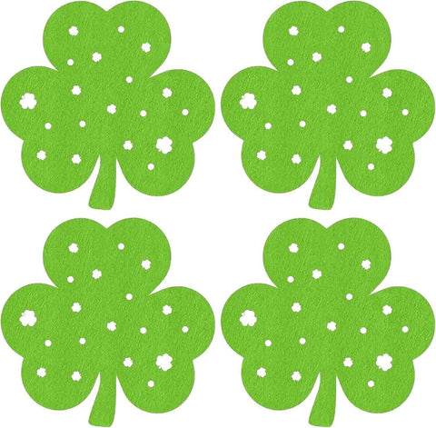 St Patricks Day Placemats Set of 4, Felt Green Shamrock Place Mats, Lucky Clover Table Mats for St Patrick's Day Irish Holiday Party Kitchen Dining Outdoor Indoor Decoration (Light Green)