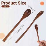2PCS Long Wooden Spoons for Eating, 7.7 Inch Wooden Honey Spoon, Long Teaspoon Coffee Spoon for Mixing Kitchen Bar Restaurant Tea Dessert