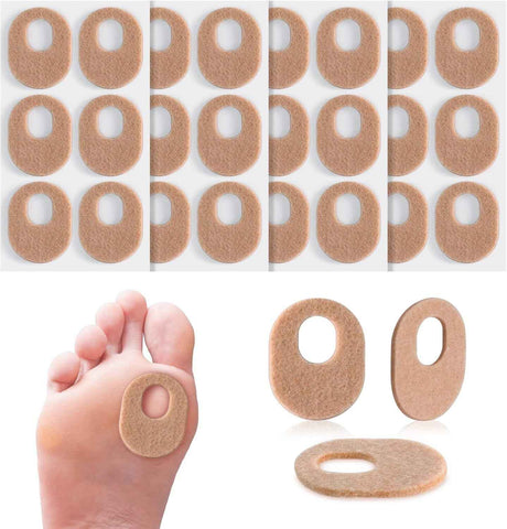 24Pcs Callus Pads，Soft Felt Callus Oval Shape Cushion Pads for Toes and Feet, Reduce Pain, Pressure and Friction from Shoes