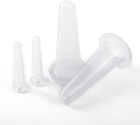 4Pcs Mini Massage Cupping Set Silicone Facial Cups Face Massager Helper Skin Care Neck Back Eyes Massaging Cup Safe to Use, Don't Worry About Burns (Transparent)