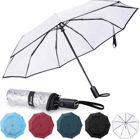 Windproof Compact Travel Umbrellas for Rain and Sun, Withstands 85MPH Winds Auto Open Close Folding Umbrella with Ergonomic Handle, Quick Dry Canopy for Commuting or Backpack