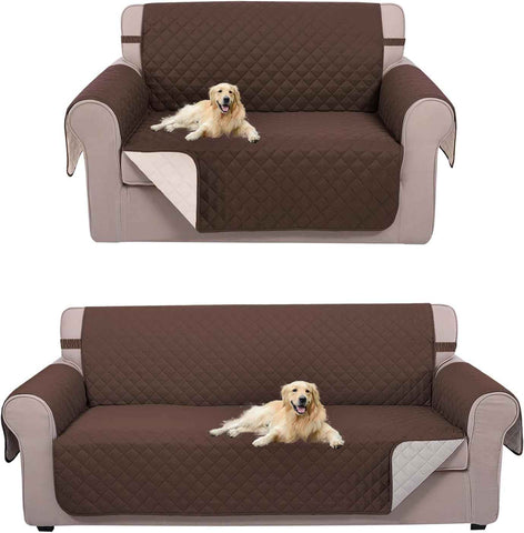 UNICE Home Reversible Sofa Cover Bundle Loveseat Cover(Sofa+Loveseat Small, Coffee)