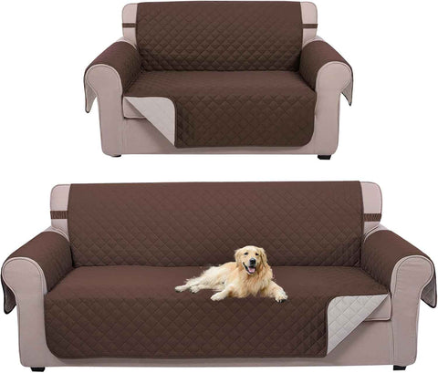 UNICE Home Reversible Loveseat Cover Bundle Oversized Couch Cover(XL Sofa+Loveseat, Coffee)