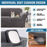 4 Pieces Thick Velvet Sofa Covers Couch Covers for 3 Chion Couch Sofa High Stretch Slipcovers Furniture Protector Form Fit Luxury Couch Cover for Dogs Width Up to 90 Inch(Sofa,Grey)