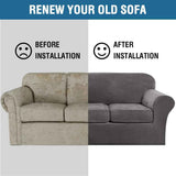4 Pieces Thick Velvet Sofa Covers Couch Covers for 3 Chion Couch Sofa High Stretch Slipcovers Furniture Protector Form Fit Luxury Couch Cover for Dogs Width Up to 90 Inch(Sofa,Grey)