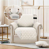 Chair Slipcover Reversible Chair Cover Water Resistant Couch Cover Washable Chair Cover Non-Slip Fabric Furniture Protector with Elastic Strap for Pets(Armchair, Ivory/Beige)