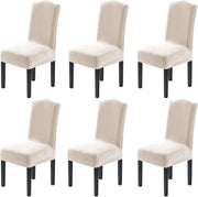 Dining Chair Covers Velvet Stretch Chair Covers for Dining Room Set of 6 Parson Chair Slipcovers Chair Protectors Covers, Soft Thick Solid Velvet Fabric Washable, Ivory