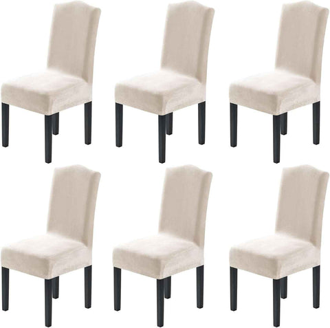 Dining Chair Covers Velvet Stretch Chair Covers for Dining Room Set of 6 Parson Chair Slipcovers Chair Protectors Covers, Soft Thick Solid Velvet Fabric Washable, Ivory