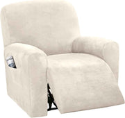 Velvet Stretch Recliner Couch Covers 4-Pieces Style Recliner Chair Covers Recliner Cover for Reclining Chair Slipcovers Feature Non Slip Form Fitted Thick Soft Washable, Ivory