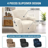 Velvet Stretch Recliner Couch Covers 4-Pieces Style Recliner Chair Covers Recliner Cover for Reclining Chair Slipcovers Feature Non Slip Form Fitted Thick Soft Washable, Ivory