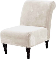 Armless Accent Chair Covers Thick Velvet Armless Chair Slipcovers High Stretch Chair Covers for Living Room Hotel Machine Washable Furniture Protector with Elastic Bottom, Ivory