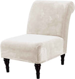 Armless Accent Chair Covers Thick Velvet Armless Chair Slipcovers High Stretch Chair Covers for Living Room Hotel Machine Washable Furniture Protector with Elastic Bottom, Ivory