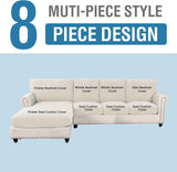 Sectional Couch Covers 8 Pieces Stretch Sofa Covers for Sectional Sofa Set Separate L Shaped Couch Cover for Both Left/Right Couch (Seat and Back: 1 Chaise + 3 Sofa, Ivory)