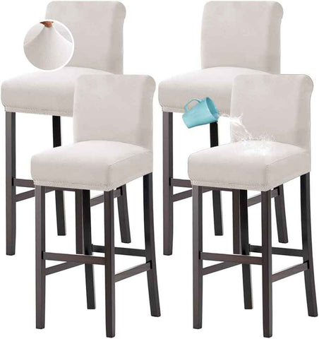100% Waterproof Bar Stool Cover Stretch Counter Stool Pub Chair Slipcover for Dining Room Removable Soft Thick Solid Fleece Fabric Bar Stool Slipcovers Set of 4, Ivory