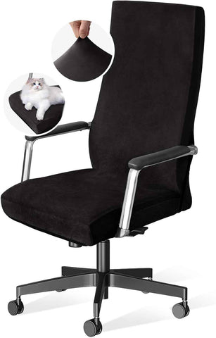 Velvet Home Office Chair Covers Stretchable Computer Desk Chair Covers Mid - High Back Universal Executive Boss Gaming Seat Cover Removable Machine Washable, Black
