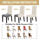 Stretch Dining Chair Covers Set of 6 Chair Covers for Dining Room Parsons Chair Slipcover Chair Protectors Covers Dining, Feature Textured Checked Jacquard Fabric, Ivory