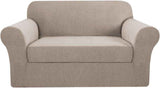 2 Pieces Loveseat Covers Fit Lovesat Width Up to 70 Inch Furniture Cover/Protector, Jacquard Spandex Stretch Loveseat Slipcovers Suit for T Chion/Box Chion (Loveseat, Sand)