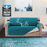 100% Waterproof Sofa Slipcover Washable Loveseat Cover for 2 Chion Cover Non-Slip Furniture Protector with Puppy Paw Silicone Backing Couch Cover for Pets Dogs (Loveseat, Dark Teal)