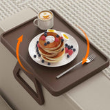 Plastic Rotating Couch Armrest Table, Adjtable Sofa Arm Clip Holder Tray for Snack/Fast Food/Fruit/Drink, Large Foldable Stable Sofa Table with Reinforced Clamp, Brown