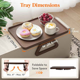 Plastic Rotating Couch Armrest Table, Adjtable Sofa Arm Clip Holder Tray for Snack/Fast Food/Fruit/Drink, Large Foldable Stable Sofa Table with Reinforced Clamp, Brown