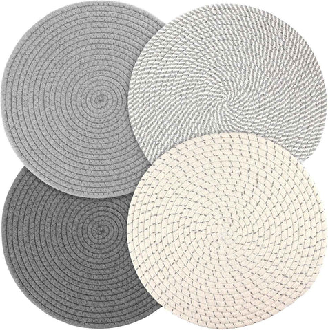 Round Woven Placemats Set of 4, 13 Inches Kitchen Table Place Mats for Dining Table, Trivets for Hot Pots and Pans, Boho Table Decorations for Table Setting, Tabletop Accessories
