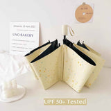 Cheesy Beige Rain & Shine Auto/Manual Foldable Umbrella for UPF 50+ UV Protection, Stylish Sun Parasol with Black Coating
