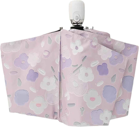 Women's Purple Floral Auto-open Sun & Rain Umbrella, UV Protection Compact Travel Umbrellas UPF 50+ with Cover Bag