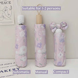 Women's Purple Floral Auto-open Sun & Rain Umbrella, UV Protection Compact Travel Umbrellas UPF 50+ with Cover Bag