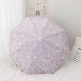 Women's Purple Floral Auto-open Sun & Rain Umbrella, UV Protection Compact Travel Umbrellas UPF 50+ with Cover Bag