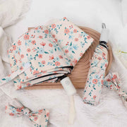 French Style Floral Foldable UV Protection Umbrella for Women, Automatic Open Close Sun & Rain Portable Mini Compact Travel Umbrellas