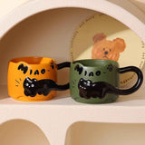 13 Oz Embossed Ceramic Cute Cat Coffee Mug Tea Mug, Creative Couple Family Cup with Handle for Home Office (red,13 Oz)