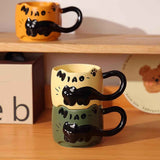 13 Oz Embossed Ceramic Cute Cat Coffee Mug Tea Mug, Creative Couple Family Cup with Handle for Home Office (red,13 Oz)