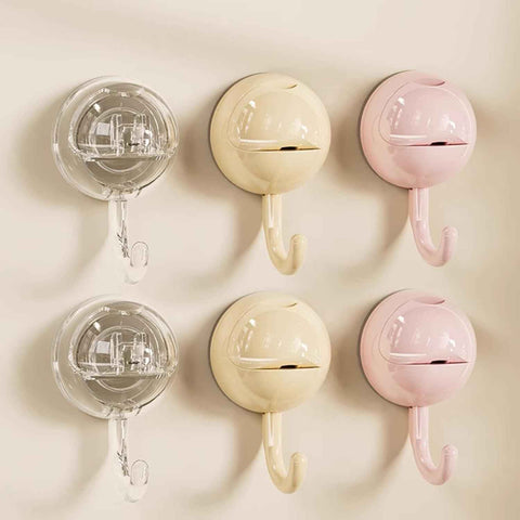 No-Drill Round Vacuum Suction Cup Hooks Pastel Colors, Strong Hold No-Trace Storage Hangers for Kitchen Bathroom Towel (Clear Beige Pink,6)