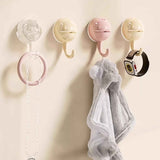 No-Drill Round Vacuum Suction Cup Hooks Pastel Colors, Strong Hold No-Trace Storage Hangers for Kitchen Bathroom Towel (Clear Beige Pink,6)