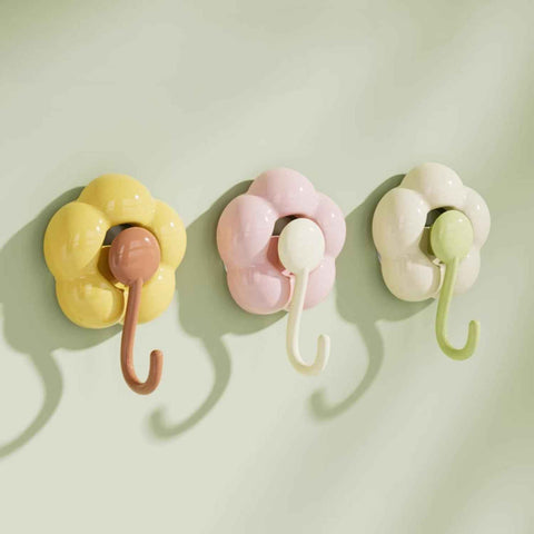 3 Pack No-Trace Vacuum Suction Cup Hooks, Floral Heavy Duty Storage Hangers for Home Bathroom Kitchen Door Back (Yellow Pink Green)
