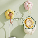 3 Pack No-Trace Vacuum Suction Cup Hooks, Floral Heavy Duty Storage Hangers for Home Bathroom Kitchen Door Back (Yellow Pink Green)