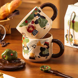 13 Oz Cute Apple Tree Girl Ceramic Coffee Mug Tea Mug with Lid and Leaf Spoon, Elegant Drinking Cup Gift for Women (Music,13 Oz)