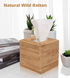 Rattan Tissue Box Cover, Square Hand Woven Natural Wicker Tissue Box Holder, Decorative Facial Napkin Holder Tissue Box Organizer Dispenser | Natural
