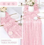 6 Pack Light Pink Cheesecloth Table Runner 17x108 Inch Semi Sheer Boho Gauze Cheese Cloth Fabric Table Runners Table Decor for Wedding Party Baby Shower Birthday Home Decor Garden Farmhouse