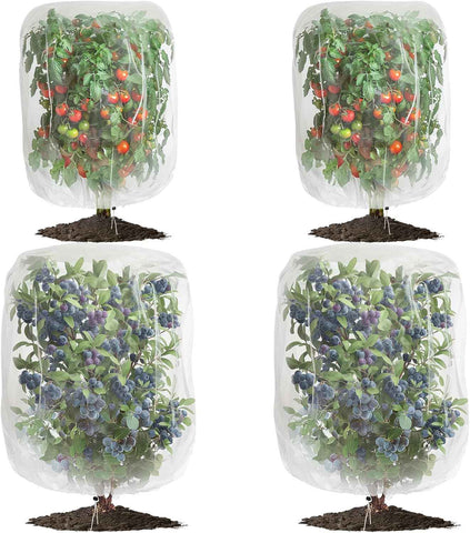 4 Pack Garden Mesh Netting for Plants 2.6x3.3ft - 3.3x4.9ft Insect Bird Netting Pest Barrier Bag with Drawstring 2 Size Fruits Tree Blueberry Bush Netting Cover Bag Protection for Vegetables Tomato