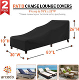 Patio Chaise Lounge Cover Water Resistant, 2 Pack of Pool Lounge Chair Covers for Outside Stackable Cushions and Outdoor Furniture, 80" x 30" x 26" H, Black