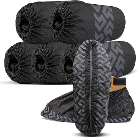 Shoe Covers Disposable 50 Pack (25 Pairs) - Durable, Non-Slip, Water Resistant, and Recyclable Boot Covers for Indoor and Outdoor Use - One Size Fits Most (Non-woven-Black)