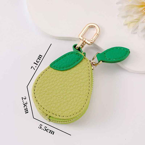 Fruit Coin Purse Keychain 3-Pack - Cute Leather Car Keychain Pendant for Women - Novelty Bag Charm for Keys Handbags Totes - Green Avocado (3-Pack)