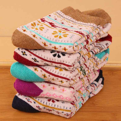 Wool Blend Terry Socks 5-Pack - Winter Thick Warm Mid Calf Crew Socks for Women - Vintage Snowflake Pattern Cotton Socks - 5 Pairs In Australia - Darrahopens