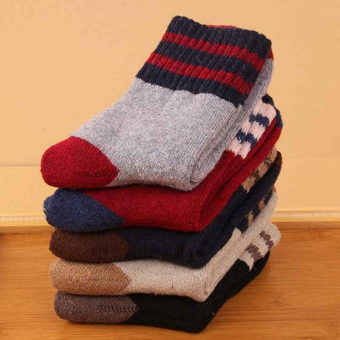 Wool Blend Terry Socks 5-Pack - Winter Thick Warm Mid Calf Crew Socks for Women - Two Stripe Pattern Cotton Socks - 5 Pairs In Australia - Darrahopens