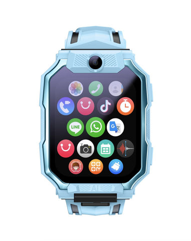 Smart Kids Phone Watch - GPS Tracker Video Call Smartwatch with AI Functions Android OS - Detachable Rotatable Camera for Students - Blue
