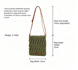 Hollow Woven Summer Beach Bag - Handmade Paper Rope Crossbody Tote for Vacation - Lightweight Crochet Shoulder Bag - Olive