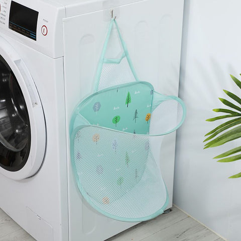 Foldable Wall Mount Laundry Basket 2-Pack - Hanging Clothes Storage Organizer for Bathroom Bedroom - Space Saving Collapsible Hamper - Green Tree